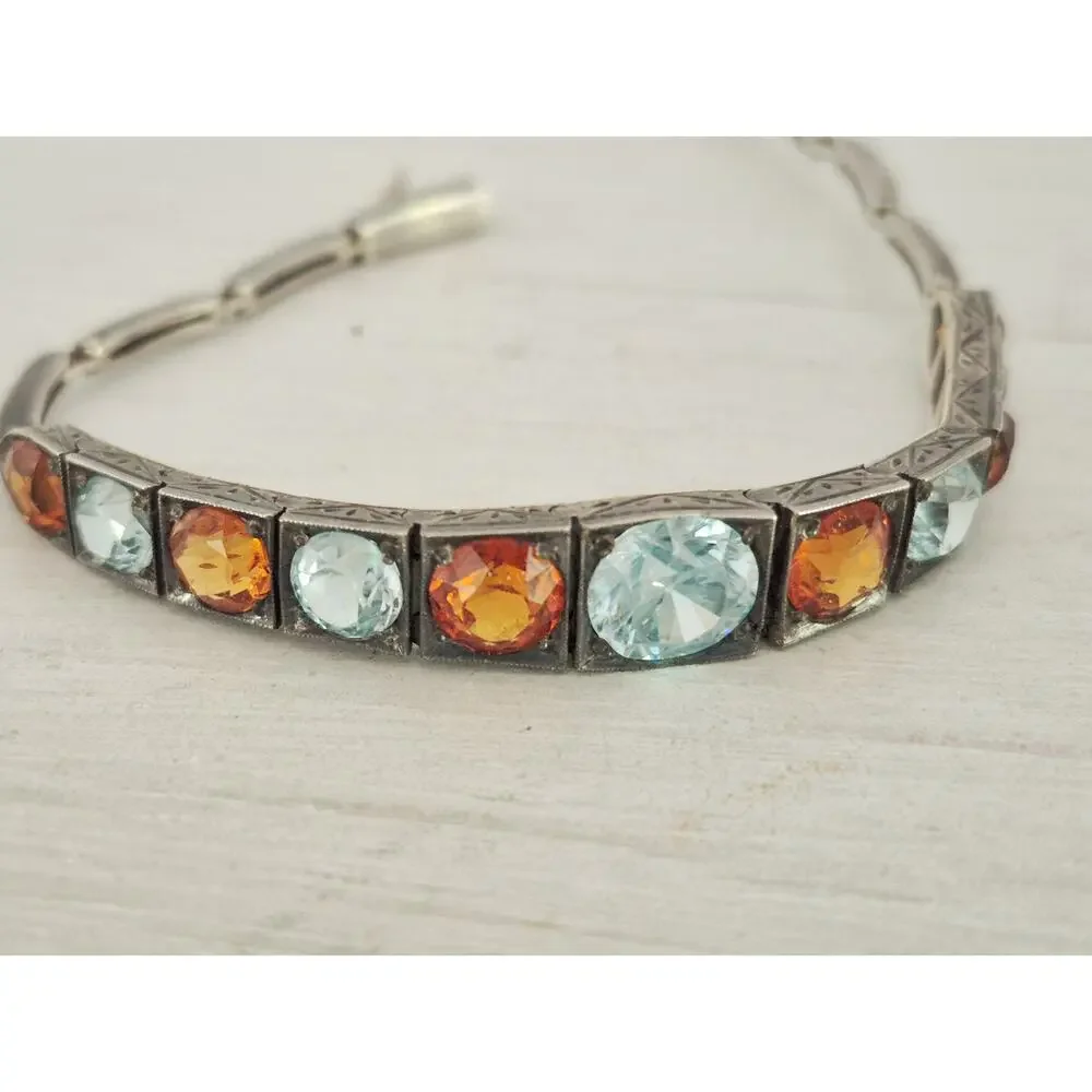 Vintage Topaz and Citrine Sterling Silver Child Size Bracelet
